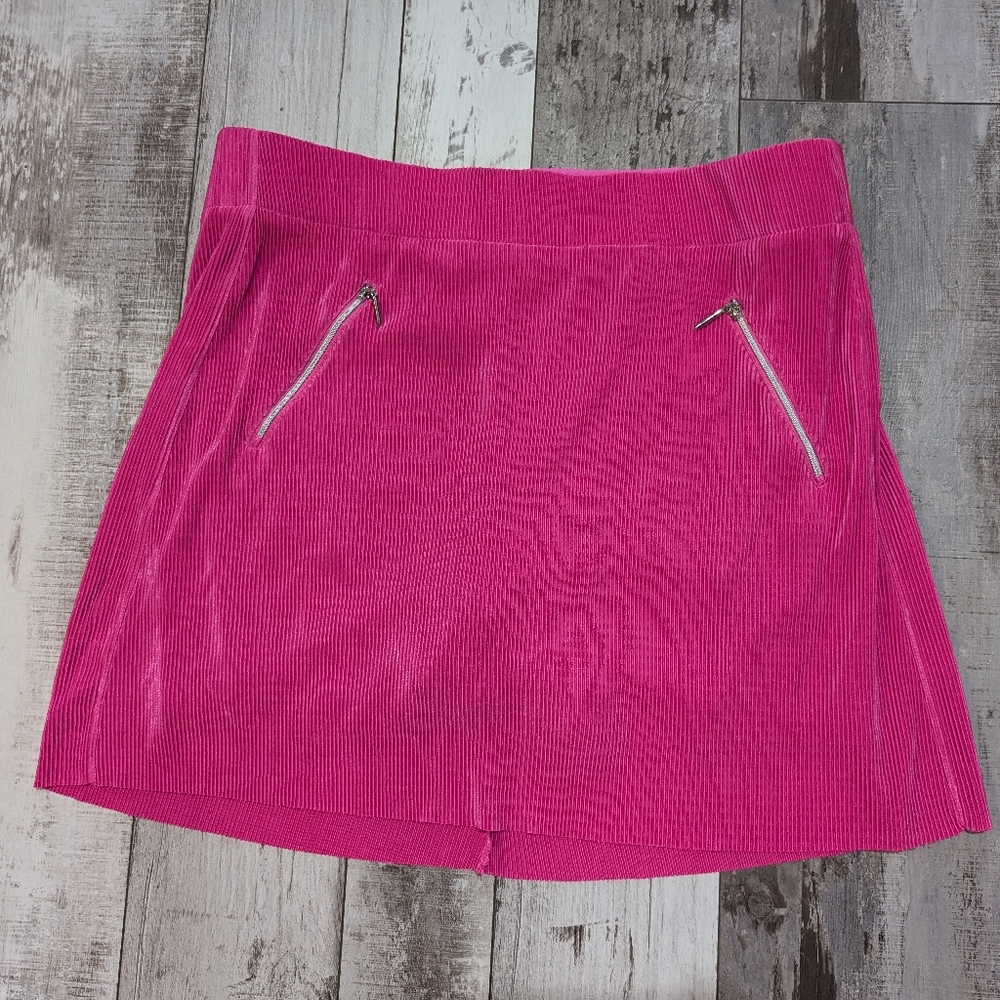 Jamie Sadock Sz14 M Hot Pink Plisse‎ Pleated Elastic Waist Zip Pocket Golf Skirt